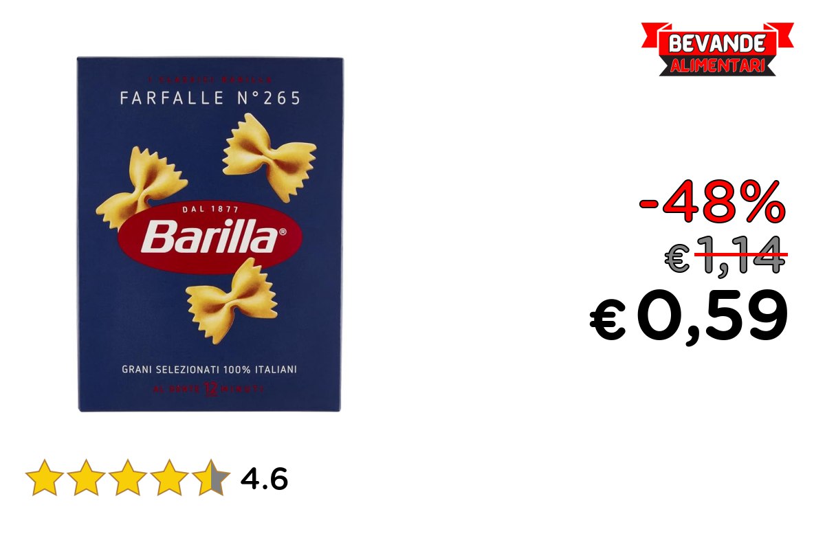 Barilla Pasta Farfalle: fino al 48% di sconto Offerte