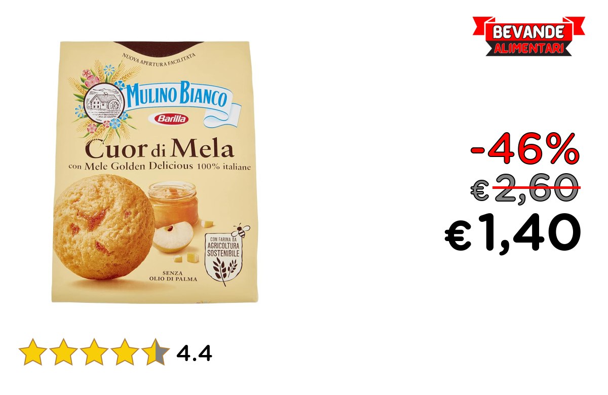 Mulino Bianco Biscotti Cuor di Mela fino al 46% di sconto