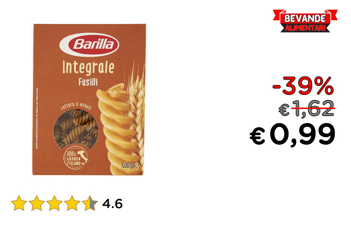 Barilla Pasta Fusilli Integrali fino al 39% di sconto