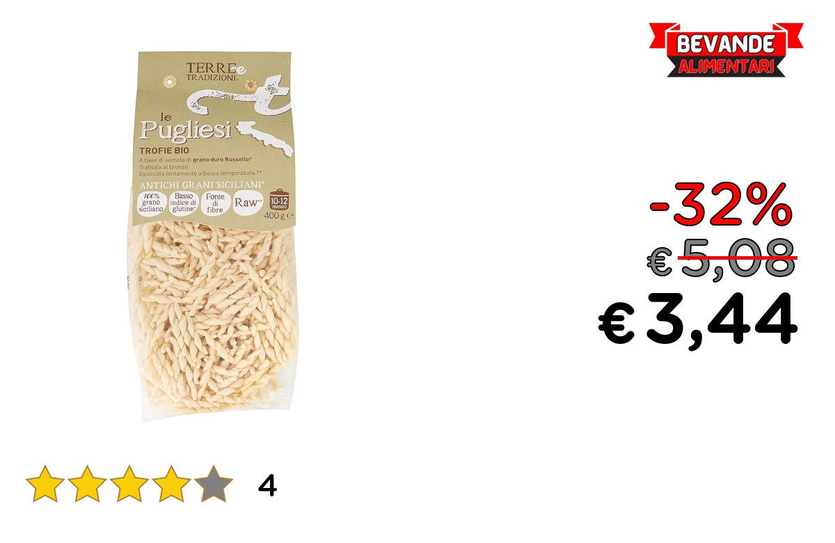 Trofie di Semola di Russello Bio: fino al 32% di Sconto
