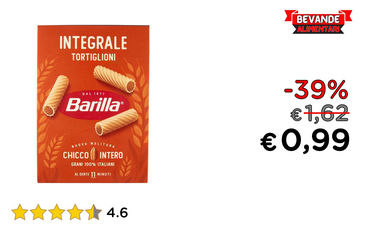 Barilla Pasta Tortiglioni Integrali fino al 39% di sconto