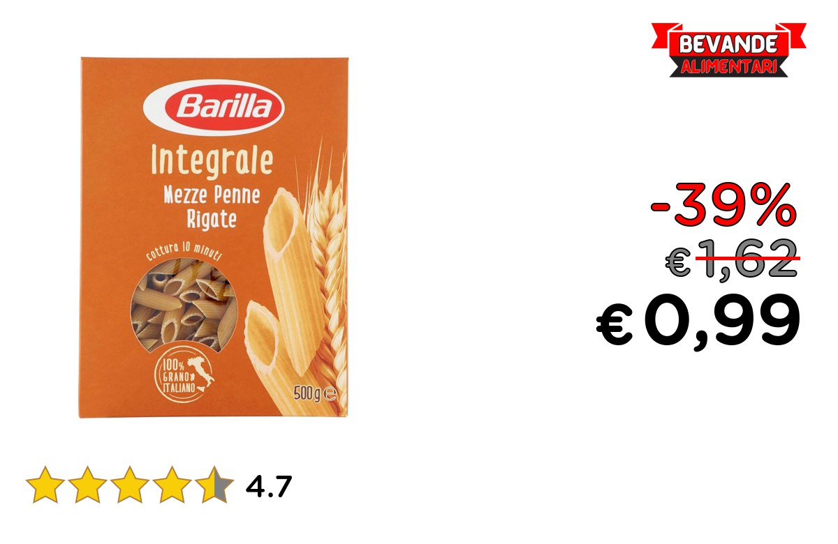 Barilla Pasta Mezze Penne: Fino al 39% di sconto