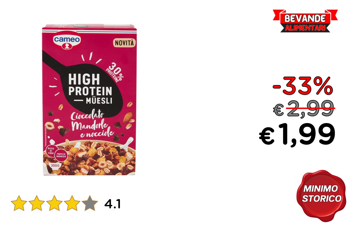 Cameo High Protein Muesli fino al 33% offerta Deal