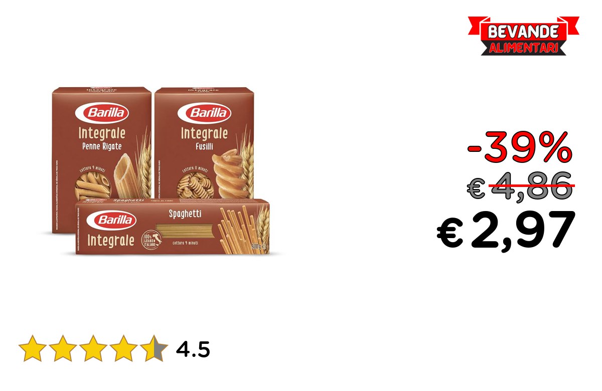 Barilla Pasta Fusilli Integrali fino al 39% di sconto