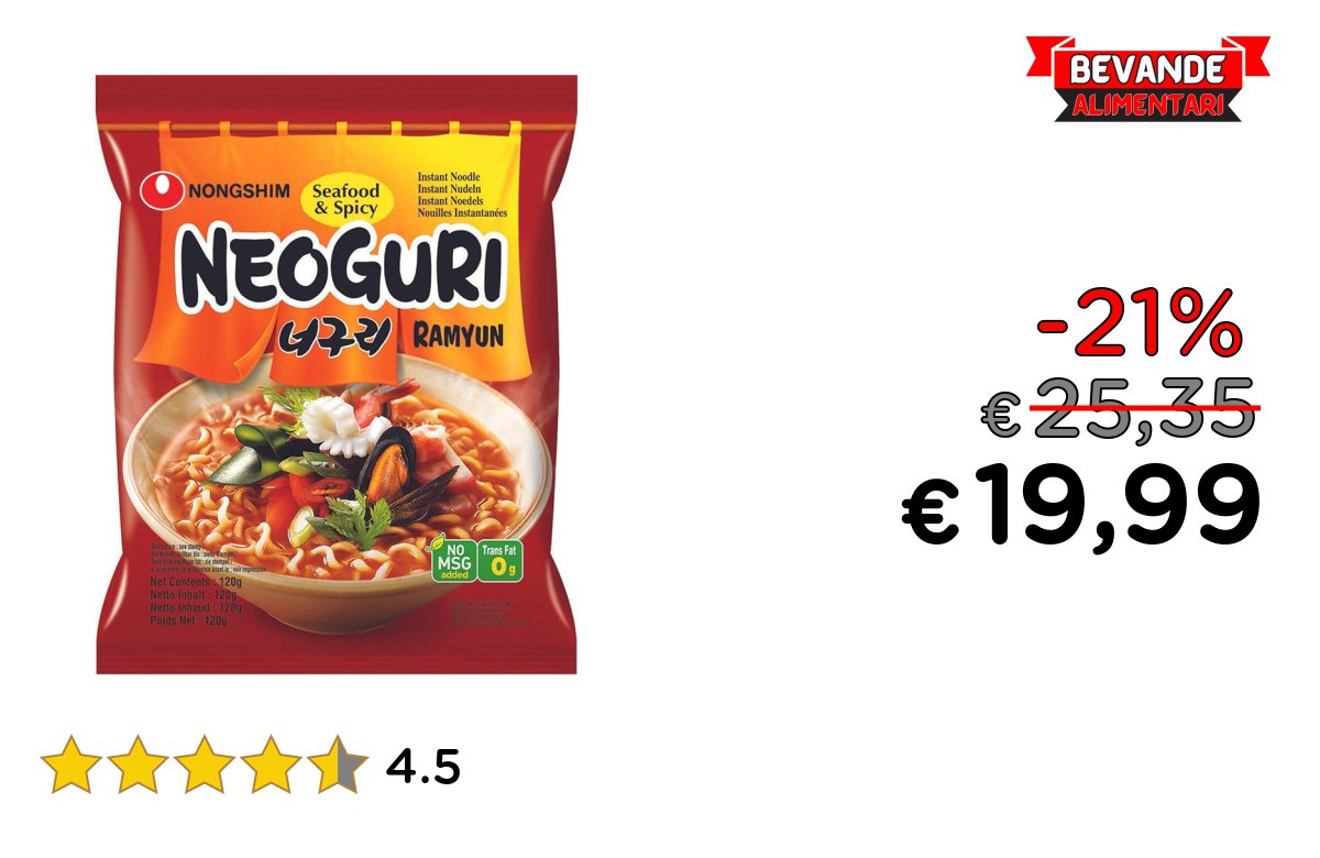 Nong Shim Noodles Neoguri Hot fino al 21% di sconto!