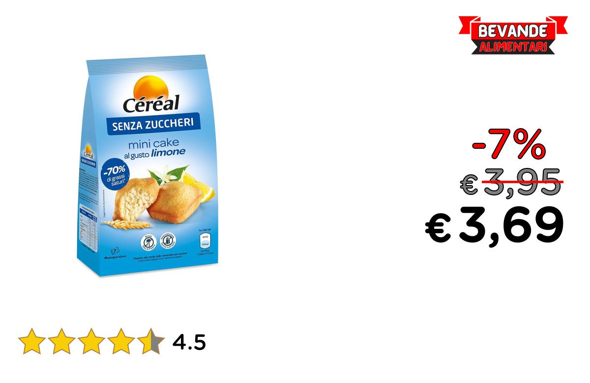 CÉRÉAL MINI CAKE AL LIMONE: Offerta fino al 7% sul deal