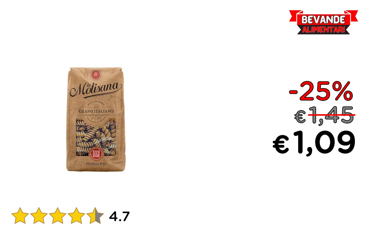 La Molisana Fusilli Integrali: fino al 25% di sconto