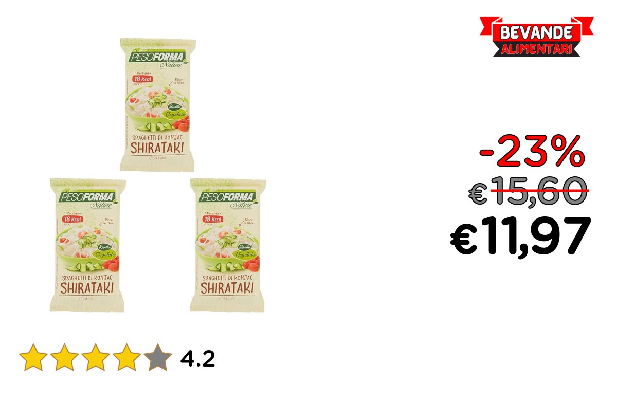 Pesoforma Nature Shirataki: fino al 23% di sconto sugli spaghetti di konjac