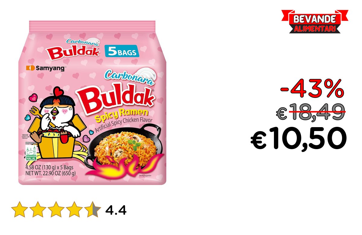 Samyang Carbo Buldak Spicy Noodles fino al 43% di sconto