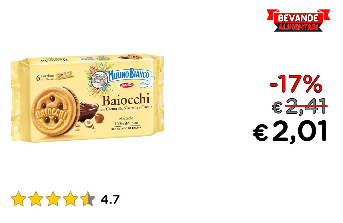 Mulino Bianco Biscotti Baiocchi fino al 17% di sconto