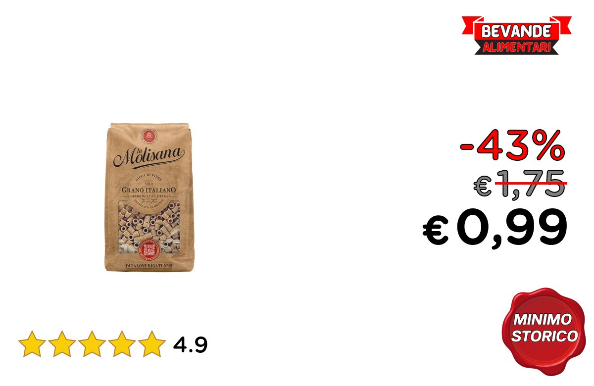 La Molisana, Ditaloni Rigati Integrali: fino al 43% di sconto