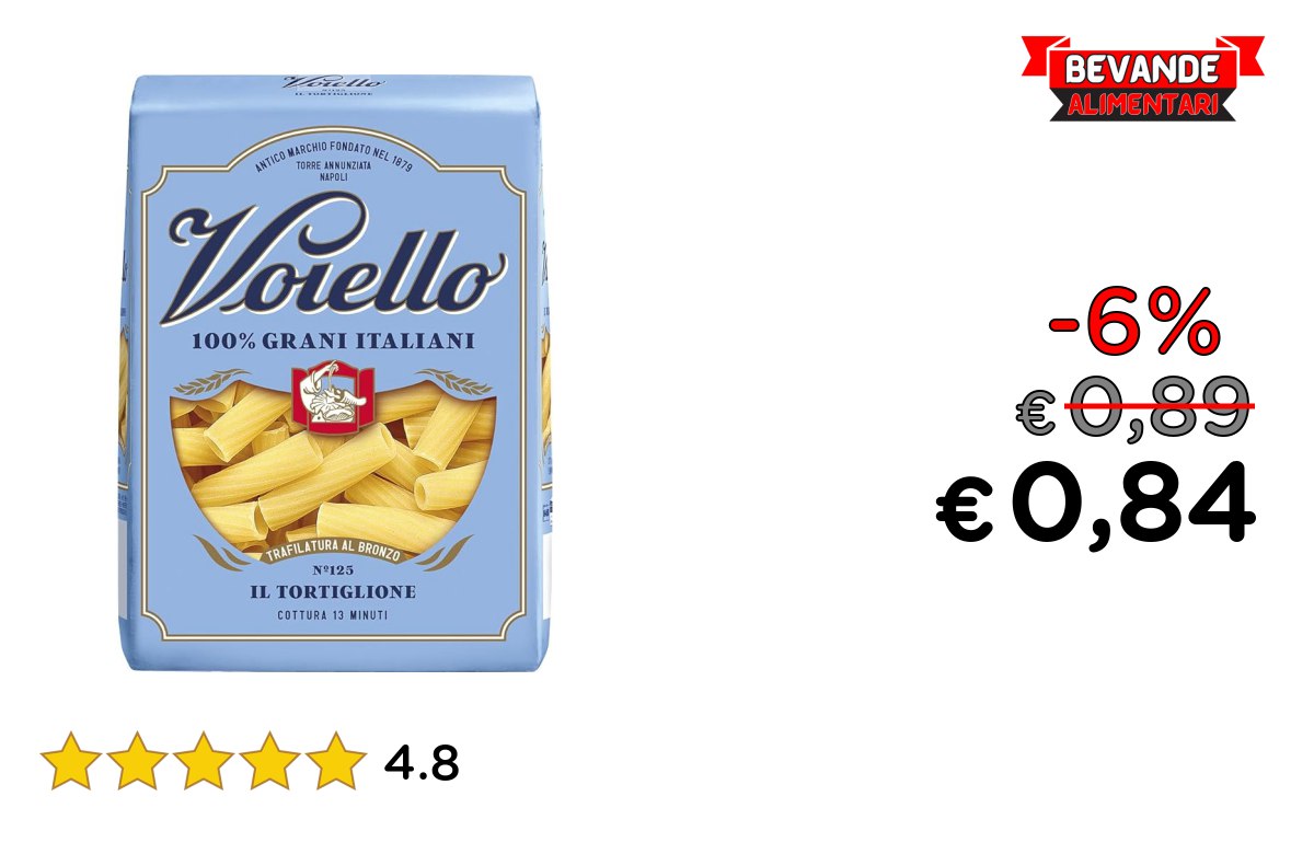 Voiello Pasta Tortiglioni n.125, 6% off Deal