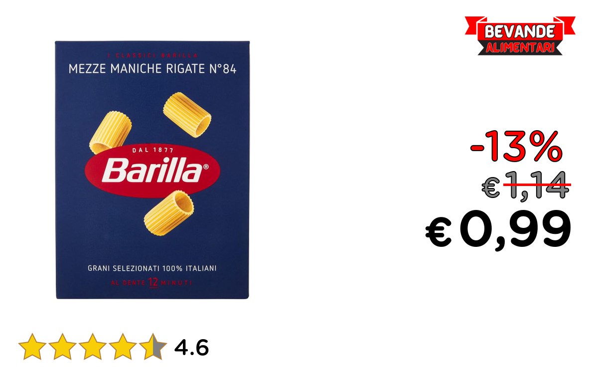 Barilla Pasta Mezze Maniche Rigate fino a 13% di sconto