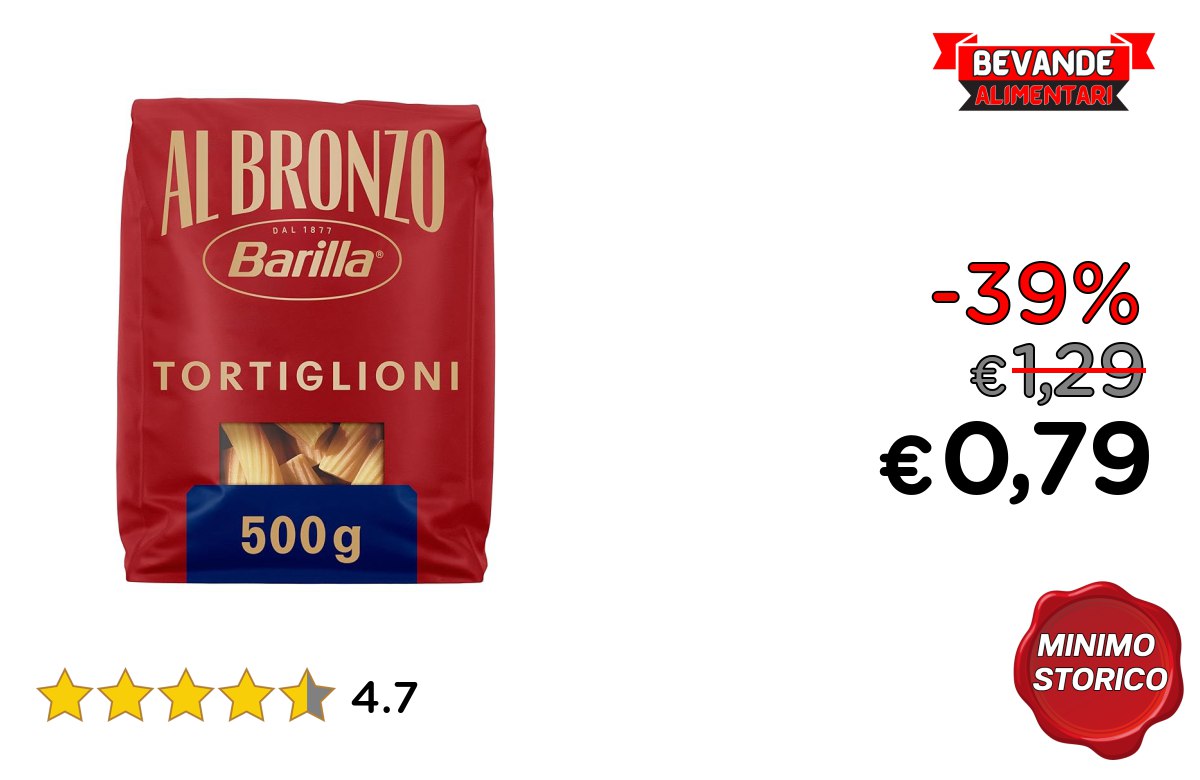 Barilla Pasta Al Bronzo Tortiglioni: fino al 39% di sconto
