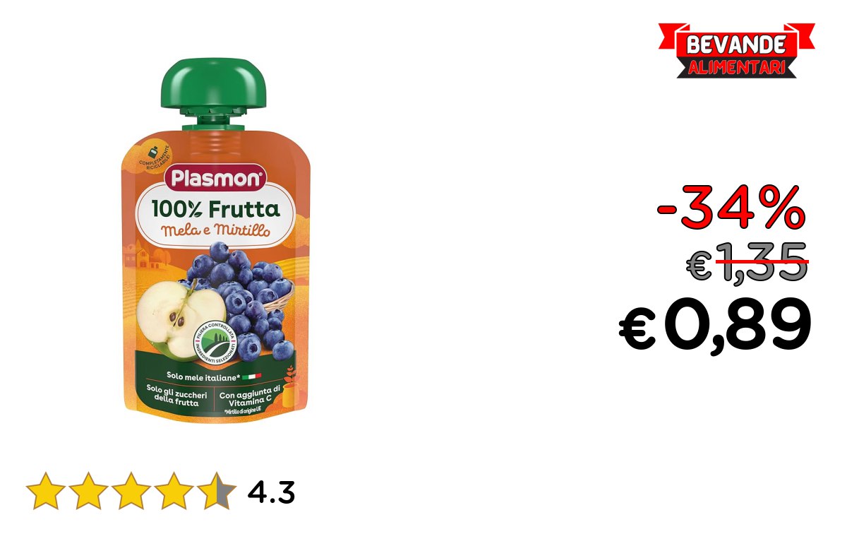 Plasmon Frutta Mela e Mirtillo fino al 34% di sconto