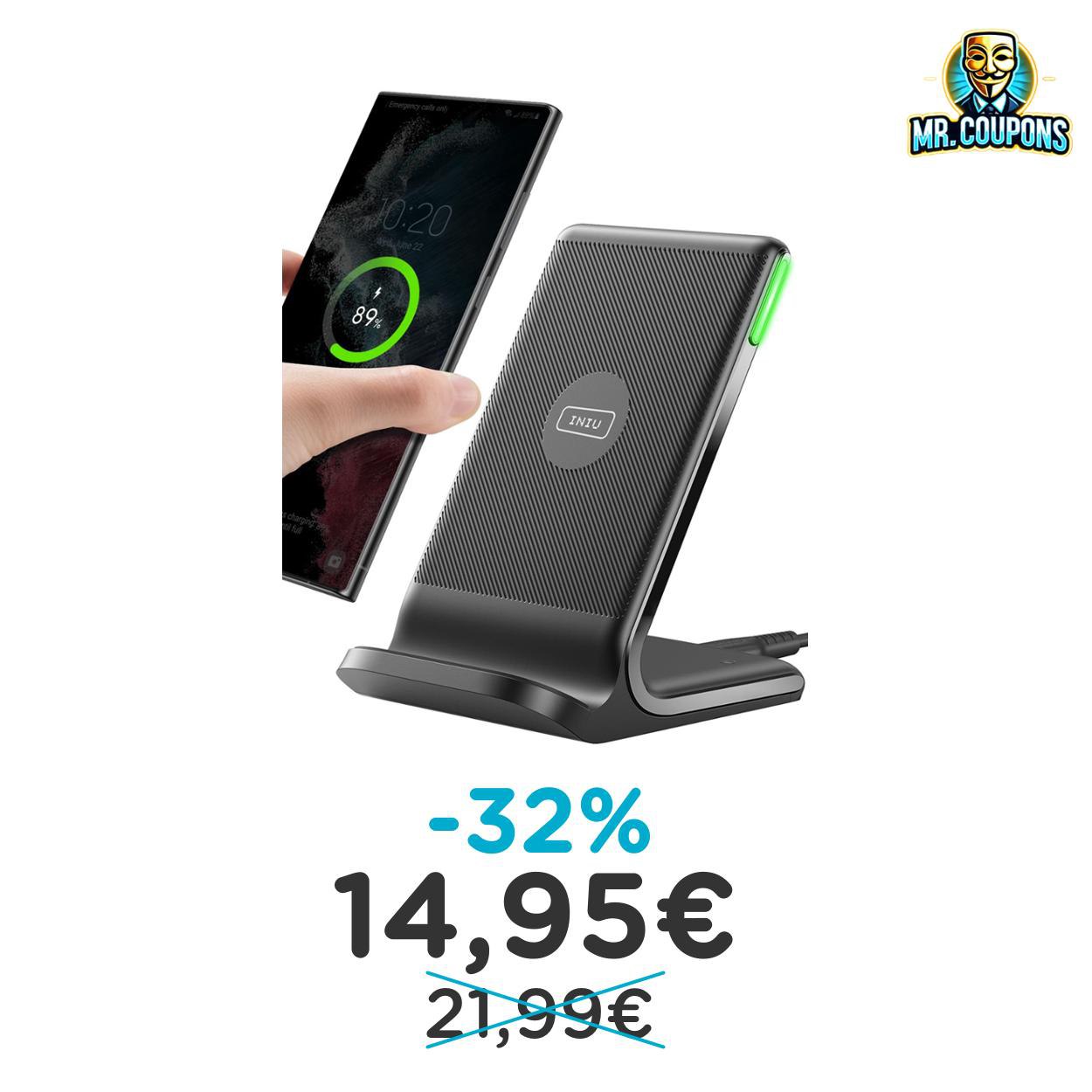Caricatore wireless INIU 15W: fino al 32% di sconto