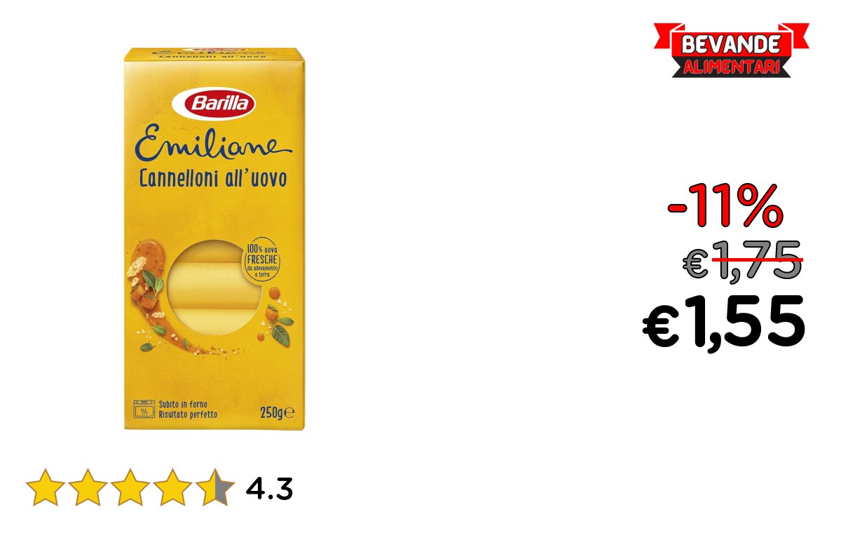 Barilla Pasta Le Emiliane Cannelloni fino al 11% di sconto
