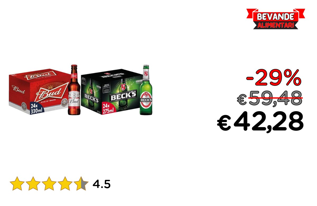 Bud Birra 24x33cl & Beck’s Pils fino al 29% di sconto Deal