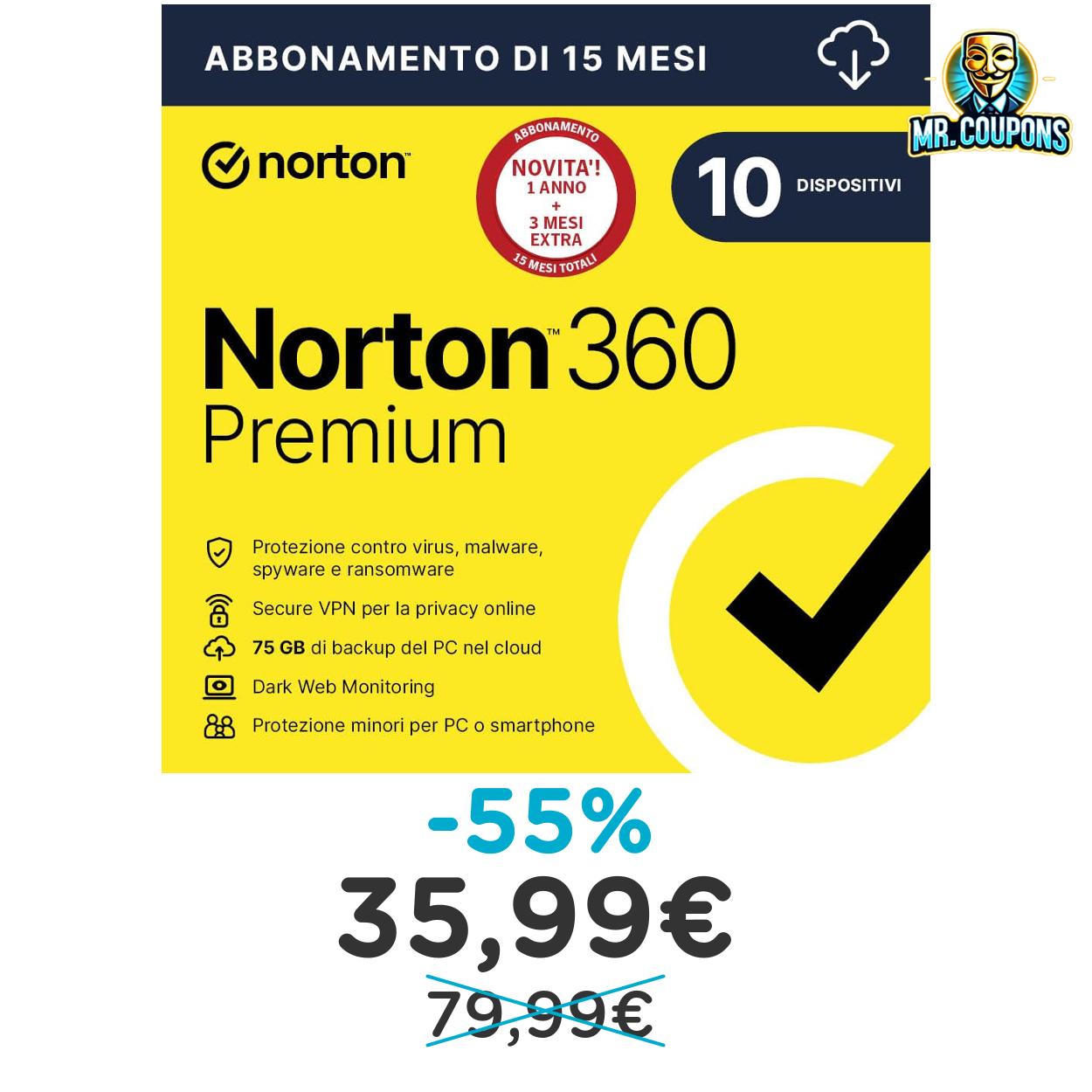 Norton 360 Premium 2025: fino al 55% di sconto Offerta